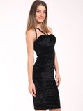 Black Crushed Velour Strap Dress