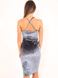 Grey Crushed Velour Strap Dress