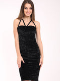 Black Crushed Velour Strap Dress