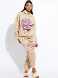 Beige Lovely Club Graphic Hoodie & Jogger Fleece Loungewear Co-ord