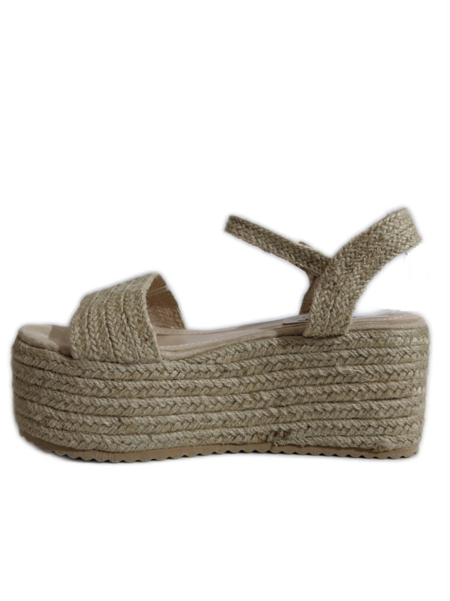 Beige Platform Braided Espadrille Sandals