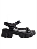 Black Chunky Platform Track Sole Studded Sandals