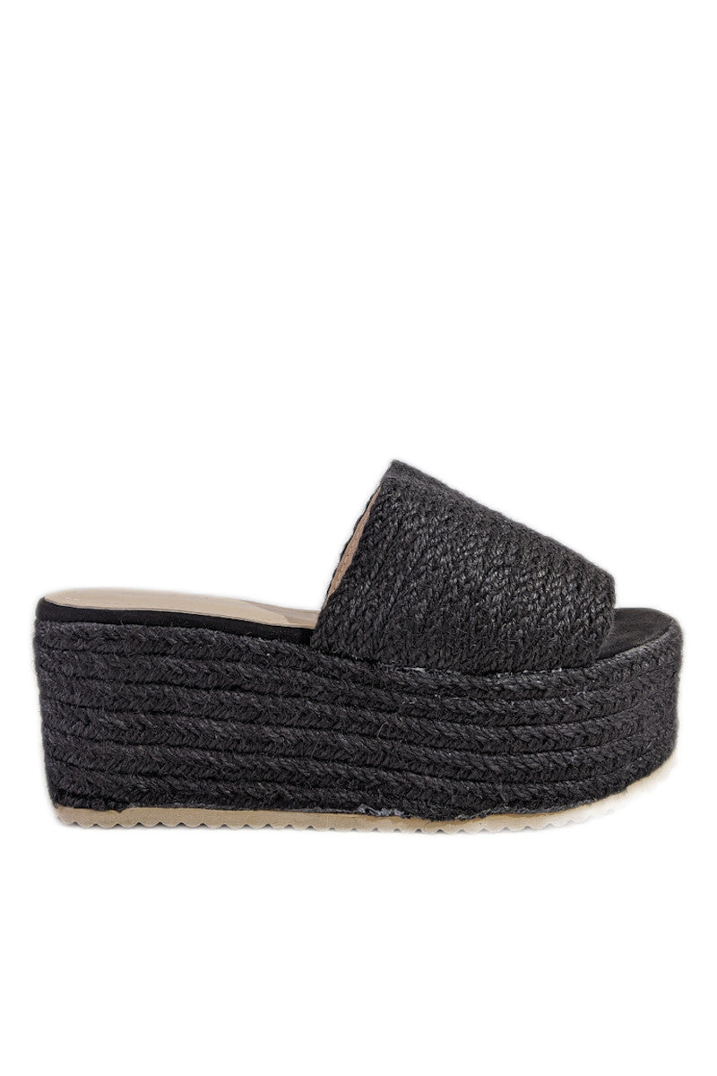 Black Jute Platform Mule Sandals