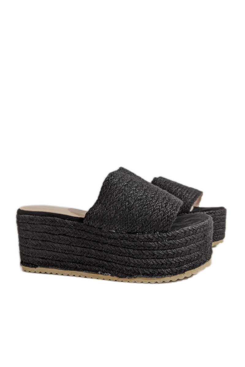 Black Jute Platform Mule Sandals