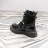 Black Multi Strap Studded Biker Boot