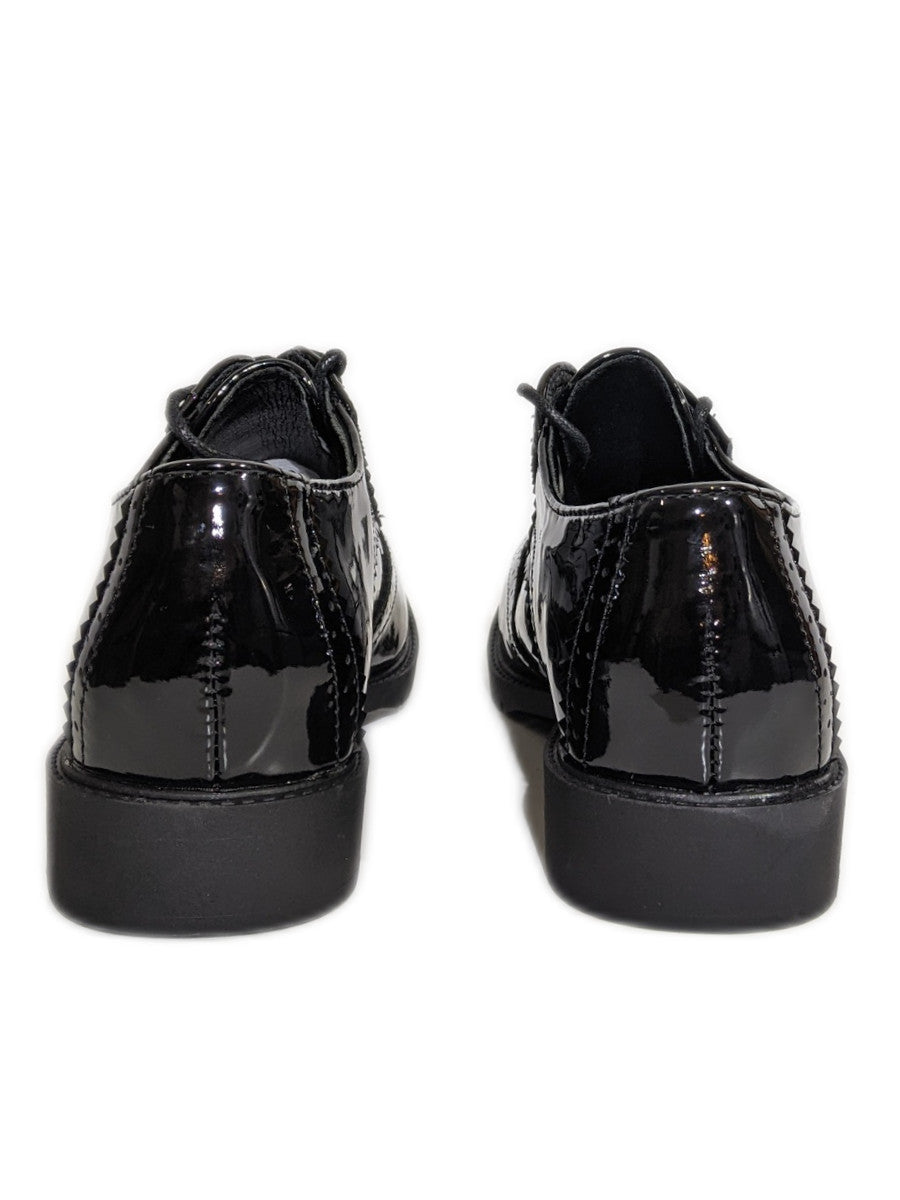 Black Patent Brogue Lace Up Flat Shoes