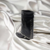 Black Studded Calf High Fold Over Cowboy Boot