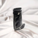 Black Studded Calf High Fold Over Cowboy Boot