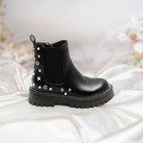 Black Studded Design Ankle Boots