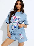 Blue Blessed Teddy Bear Oversized T-Shirt & Shorts Co-ord