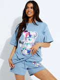 Blue Blessed Teddy Bear Oversized T-Shirt & Shorts Co-ord