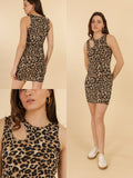 Brown Leopard Print Cut Shoulder Mini Bodycon Dress