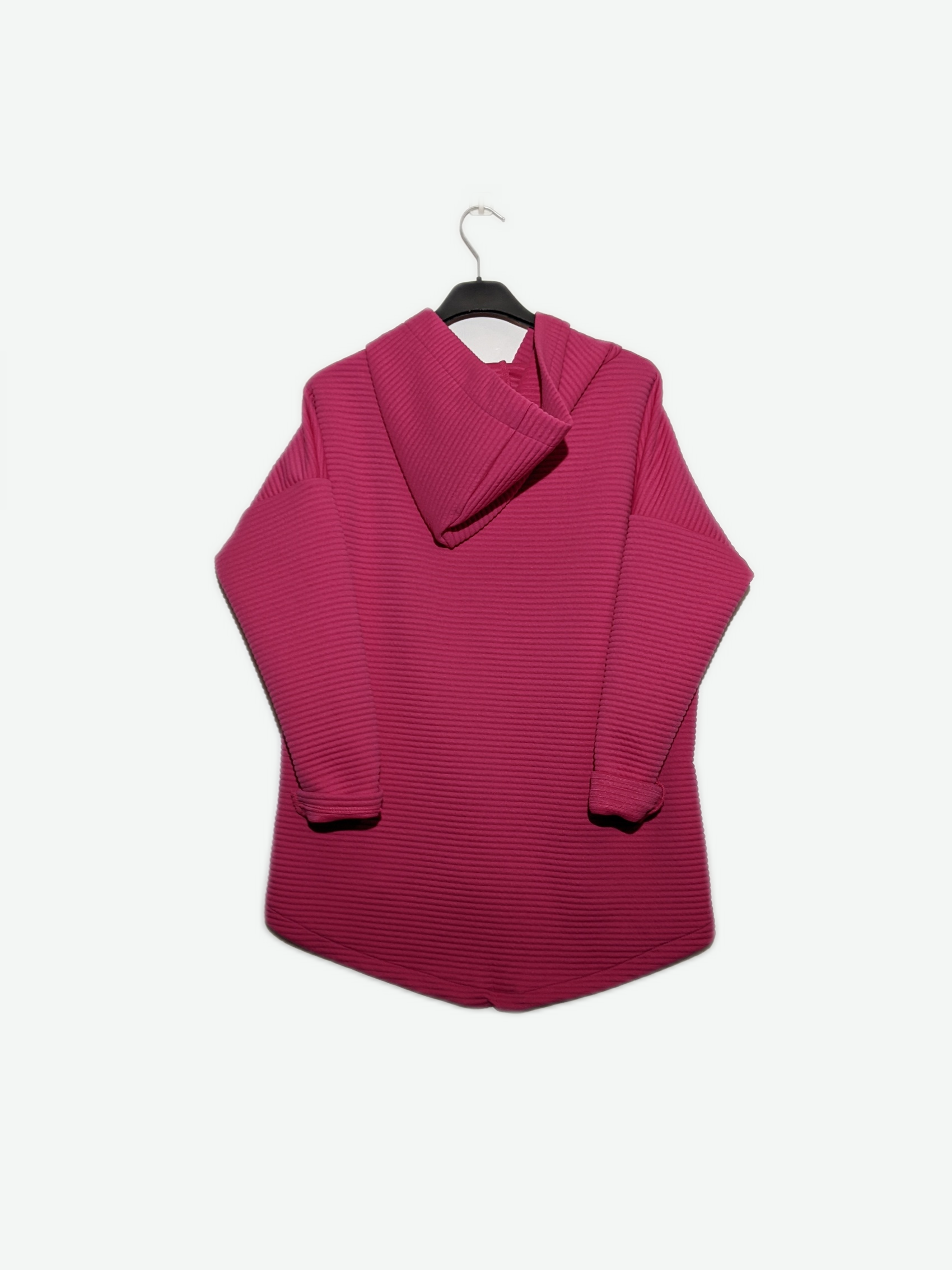 Cerise Pink Ribbed Lightweight Button Hooded Jacket