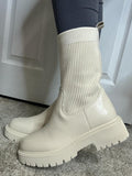 Cream Chunky Sock Knit Ankle Boots