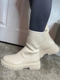 Cream Chunky Sock Knit Ankle Boots