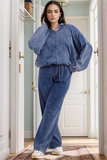 Denim Blue Acid Wash Oversized Bomber Zipper Loungewear Co-ord