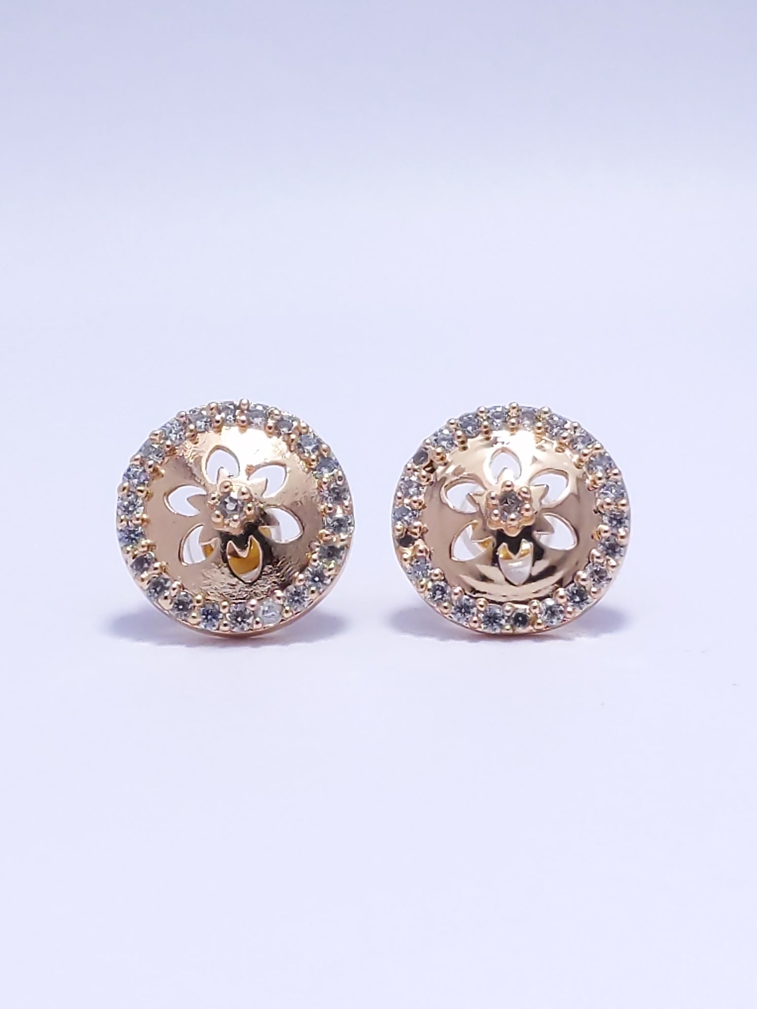 Gold Diamond Flower Detail Stud Earrings