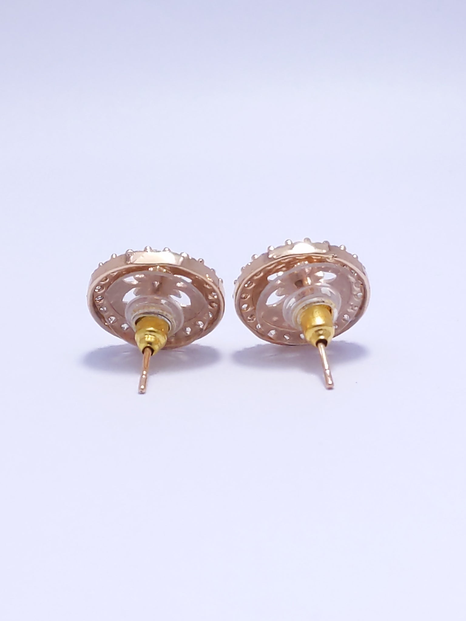 Gold Diamond Flower Detail Stud Earrings