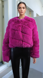 Hot Pink Thick Faux Fur Paneled Layered Jacket