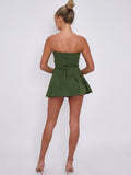 Khaki Green Bandeau Buckle Detail Pleated Mini Skort Dress