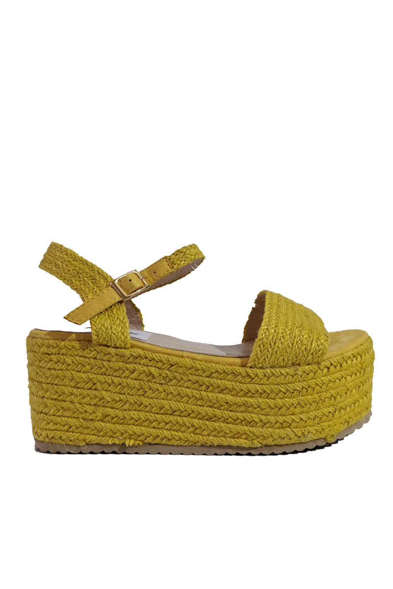 Mustard Platform Braided Espadrille Sandals