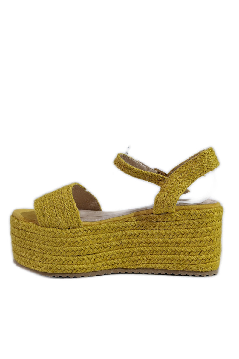 Mustard Platform Braided Espadrille Sandals