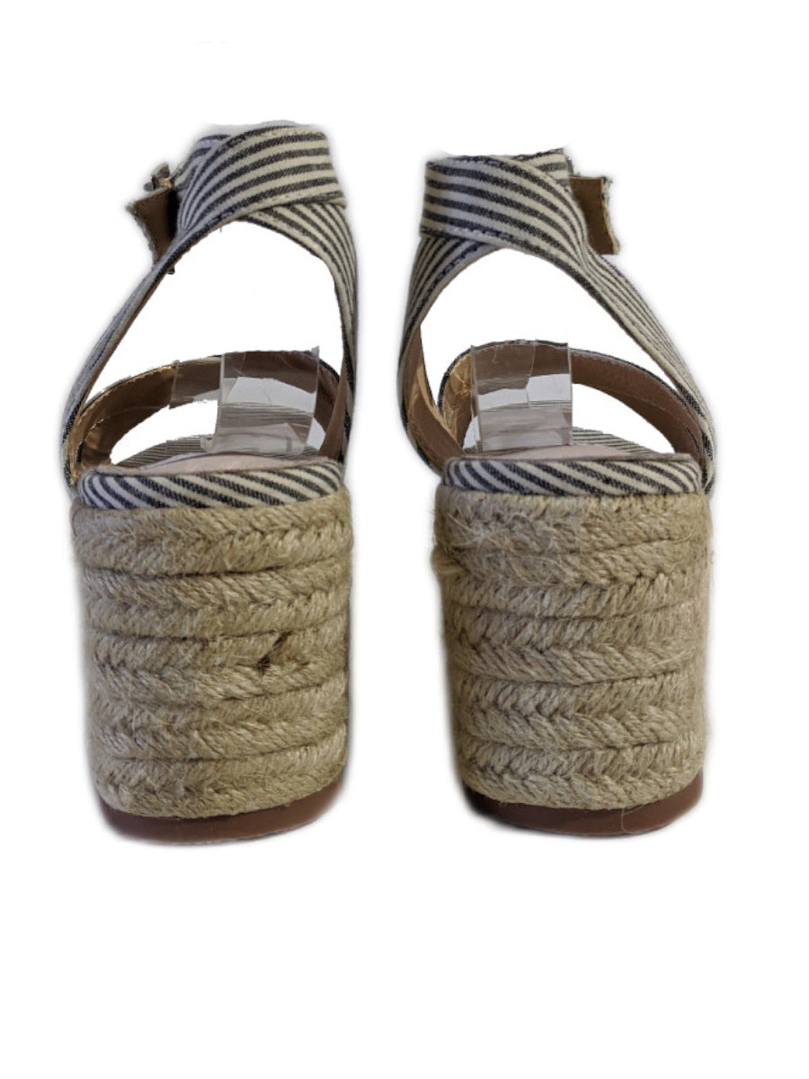 Navy Striped Design Espadrille Sandals