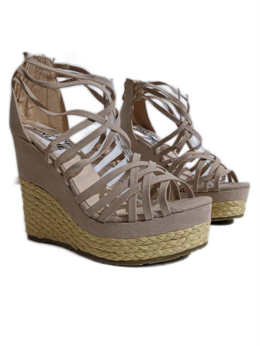 Nude Pink Strappy Espadrille Wedge Sandals