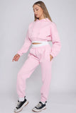 Pink Rib Trim Detail Cropped Hoodie & Joggers Loungewear Set