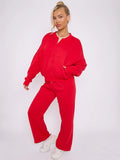 Red Bomber Style Jacket & Wide Leg Bottoms Co-ord Loungewear Set