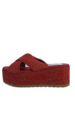 Red Jute Platform Crossover Mule Sandals