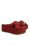 Red Jute Platform Crossover Mule Sandals