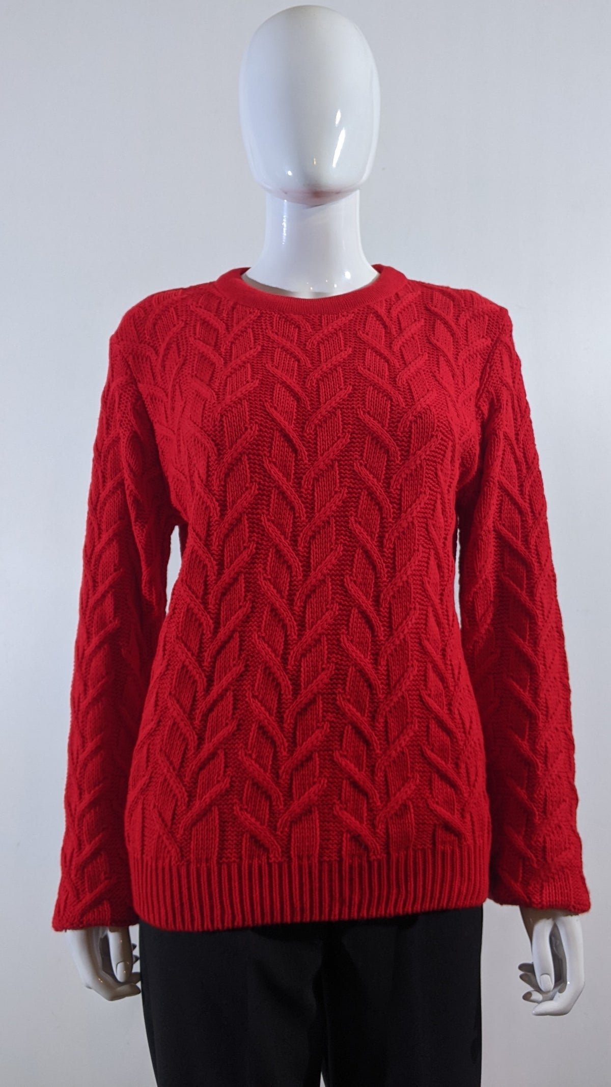 Red Wide Cable Knit Round Neck Jumper