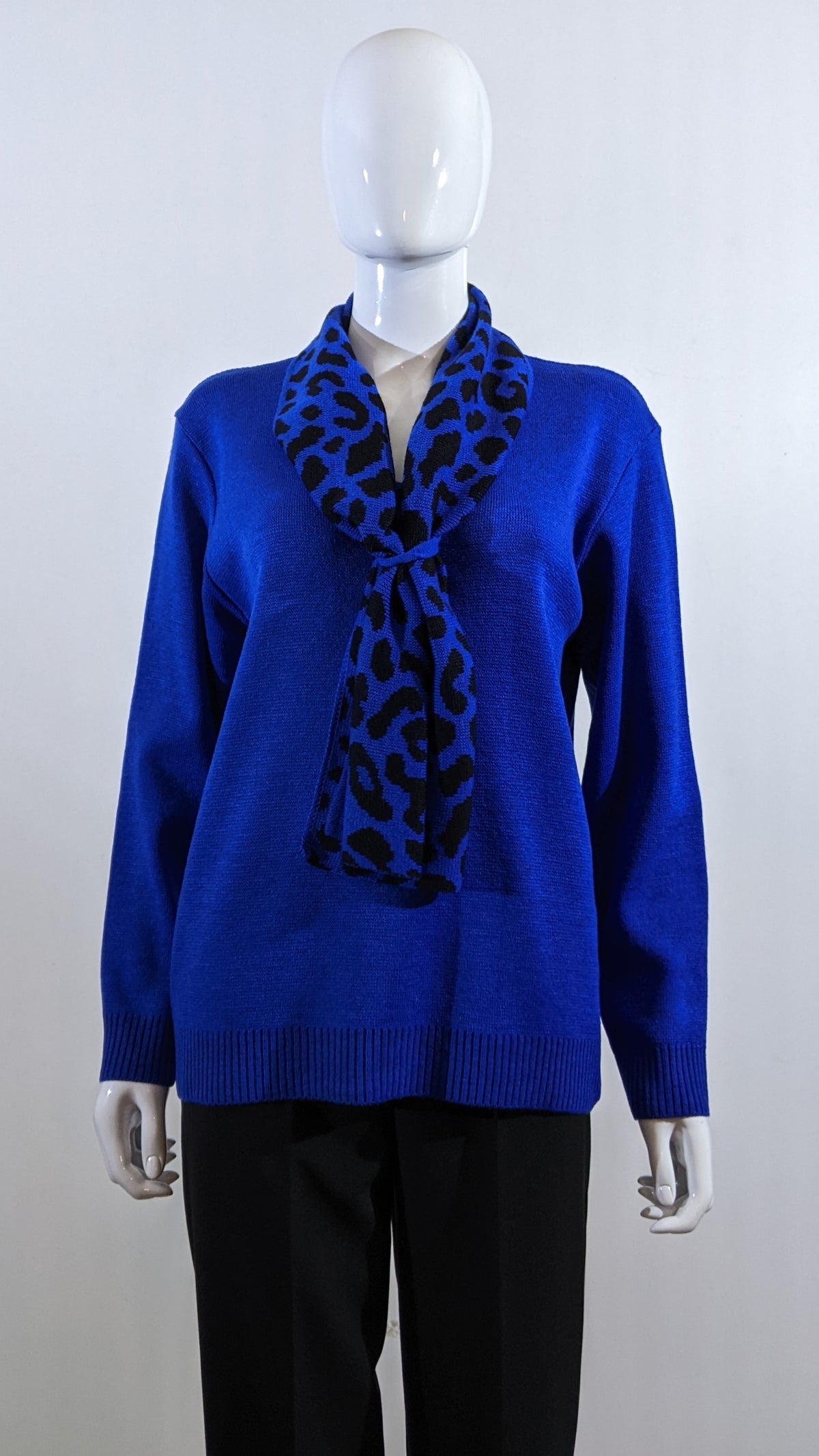 Royal Blue Leopard Pattern Scarf Jumper