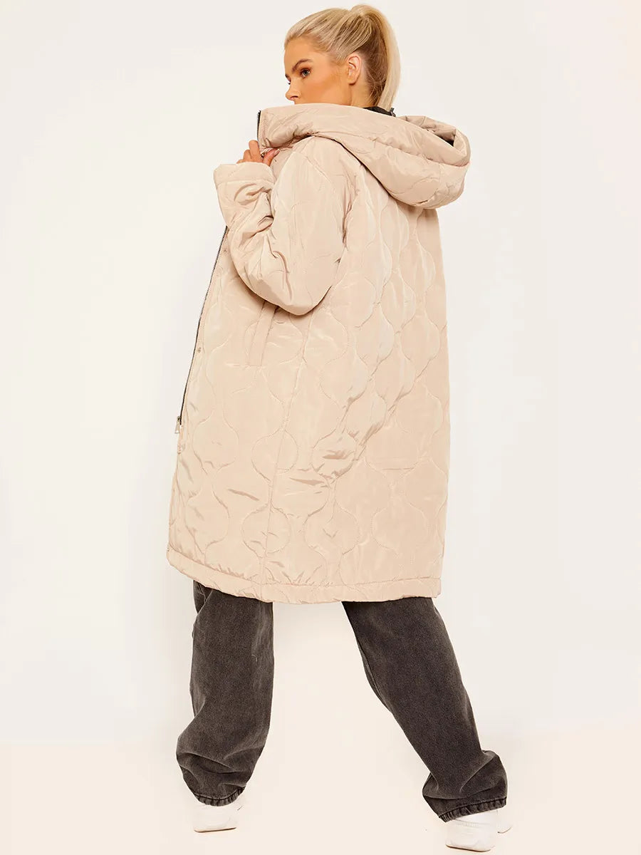 Stone Onion Quilted Long Sleeves Longline Hooded Coat