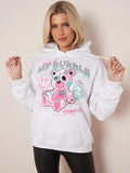 White My Bubble Teddy Bear Graphic Print Oversized Hoodie
