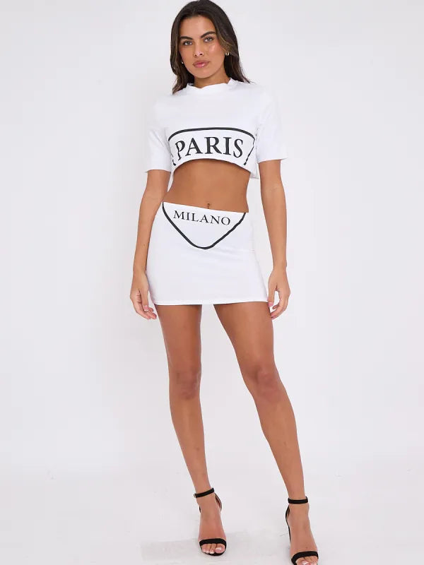 White Paris Milano Crop Top & Skirt Co-ord Set