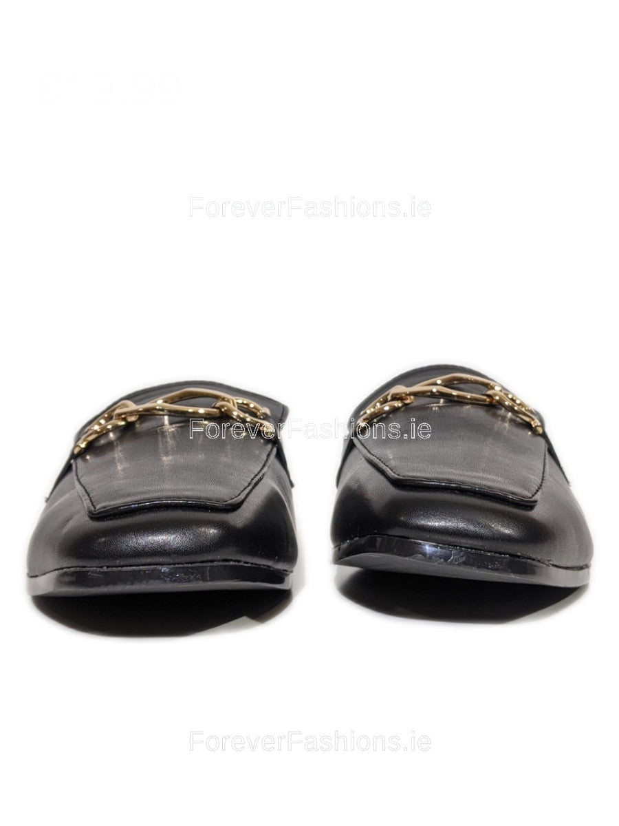 Black Chunky Sole Double Buckle Studded Sliders –