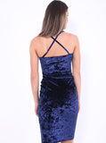 Navy Crushed Velour Strap Dress