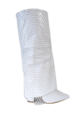 White Diamante Mesh Overlay Fold Over Cowboy Boots