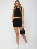 Black Hooded Crop Top & Shorts Loungewear Co-ord