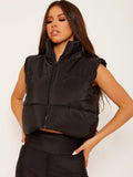 Black Padded Puffer Cropped Gilet