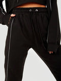 Black Piping Detail Cropped Hoodie & Jogger Co-Ord Set