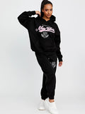 Black Towelling Embroidered New York Hooded Fleece Loungewear Set