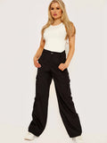 Black Wide Leg Loose Combat Cargo Trousers