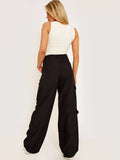 Black Wide Leg Loose Combat Cargo Trousers