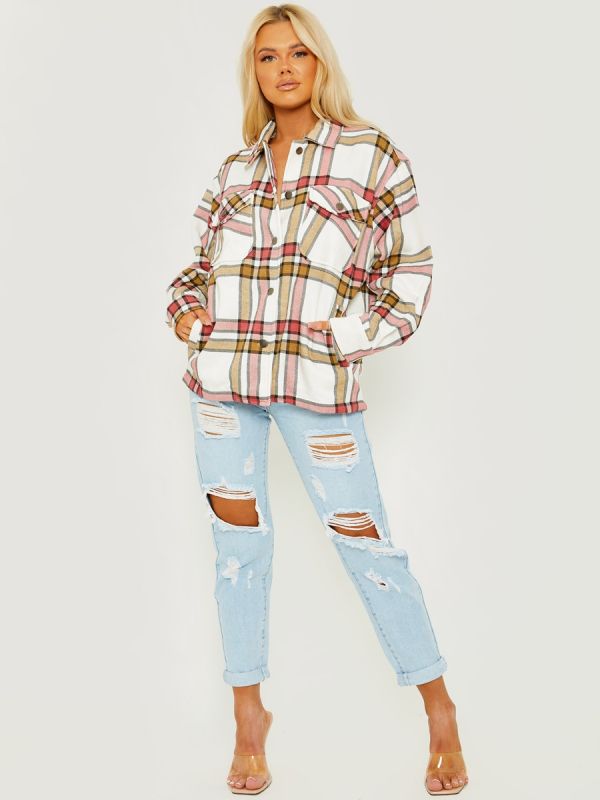 Fuchsia Oversized Checked Shirt Jacket