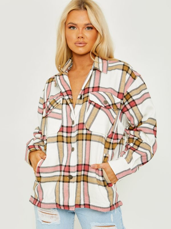 Fuchsia Oversized Checked Shirt Jacket