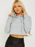 Grey Corset Style Lace Up Back Cropped Hoodie