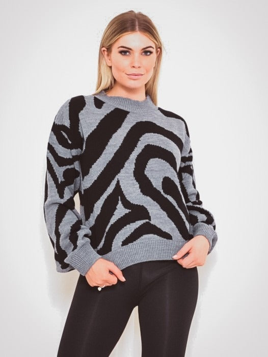 Grey Zebra Knitted Jumper